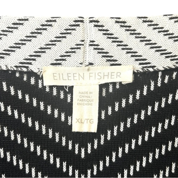 Eileen Fisher Bone Black Silk Organic Cotton Knit Striped Cardigan Size XL - Picture 8 of 12